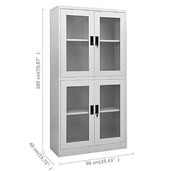 vidaXL Armoire de bureau Gris clair 90x40x180 cm Acier et verre trempé pas cher