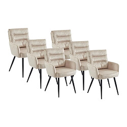 Lot de 6 chaises avec accoudoirs en tissu et métal noir - Crème - BARINIA de Pascal Morabito