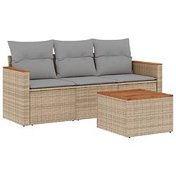 vidaXL Salon de jardin avec coussins 4pcs mélange beige résine tressée