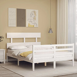 Maison Chic Cadre/structure de lit avec tête de lit pour adulte - Lit Moderne Chambre blanc 140x190 cm bois massif -MN51808