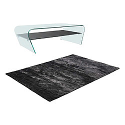 Vente-Unique Ensemble table basse transparent et noir KELLY et tapis shaggy anthracite DOLCE