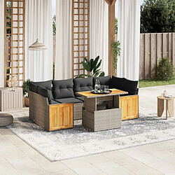 vidaXL Salon de jardin avec coussins 7 pcs gris résine tressée 