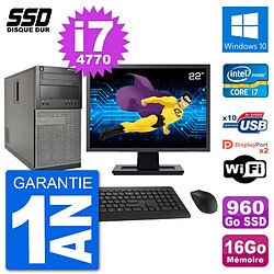 PC Tour Dell 7020 Ecran 22" Intel i7-4770 RAM 16Go SSD 960Go Windows 10 Wifi · Occasion 