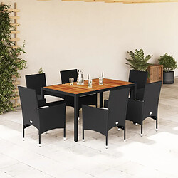 vidaXL Ensemble à manger de jardin et coussins 7pcs noir rotin acacia 