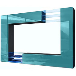 Mpc Combinaison Murale Blanche Et Turquoise Corps Mat Et Façades Laquées + LED Bleu 183 X 262 X 37