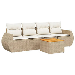 Maison Chic Salon de jardin avec coussins 5 pcs, Ensemble Tables et chaises de jardin,, Ensemble Tables et chaises de jardin, beige résine tressée -GKD893166