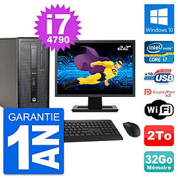 PC Tour HP 800 G1 Ecran 22" Intel i7-4790 RAM 32Go Disque 2To Windows 10 Wifi - Occasion