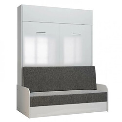 Inside 75 Armoire lit escamotable DYNAMO SOFA accoudoirs façade blanc brillant canapé gris 140*200 cm