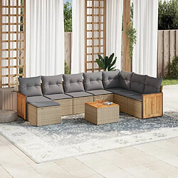 vidaXL Salon de jardin avec coussins 9 pcs beige résine tressée 