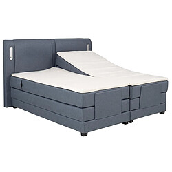 Acheter Vente-Unique Ensemble complet boxspring tête de lit avec leds + sommiers relaxation électrique + matelas + surmatelas - 2 x 90 x 200 cm - Tissu - Bleu - ASTEMI de PALACIO