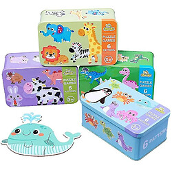 Universal 4 Pièces Enfants Montessori Jeux Puzzle Bois Jouets Cartoon Animaux Paires de dinosaures Puzzle bois assorti 