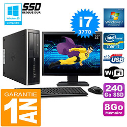 PC HP Compaq 8300 SFF Core I7-3770 Ram 8Go Disque 240 Go SSD Wifi W7 Ecran 22" - Occasion