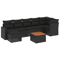 vidaXL Salon de jardin 8 pcs avec coussins noir résine tressée