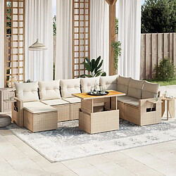 vidaXL Salon de jardin avec coussins 9 pcs beige résine tressée 