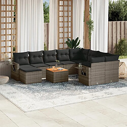 Maison Chic Salon de jardin 11 pcs avec coussins, Ensemble Tables et chaises d'extérieur gris résine tressée -GKD394650