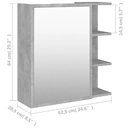 Helloshop26 Armoire à miroir de bain 62,5 x 20,5 x 64cm aggloméré gris 02_0006687 pas cher