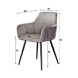 Avis Mes Lot de 2 fauteuils repas 57x59x85 cm en velours côtelé et tissu gris