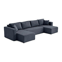 Bestmobilier Topaze - canapé panoramique - 7 places - convertible avec coffre - en tissu Topaze - canapé panoramique - 7 places - convertible avec coffre - en tissu - Bleu