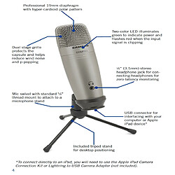 Universal Microphone à condensateur de studio USB, surveillance en temps réel Microphone à condensateur de grand diaphragme Diffusion | Microphone à condenseur de studio | Microphone à condenseur de studio pas cher