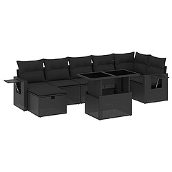 vidaXL Salon de jardin 8 pcs avec coussins noir résine tressée