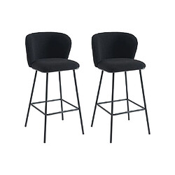 Vente-Unique Lot de 2 tabourets de bar en tissu bouclette et métal - Noir - SENORASE