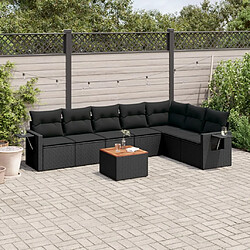 vidaXL Salon de jardin 8 pcs avec coussins noir résine tressée