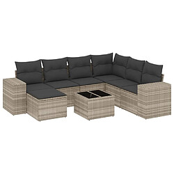 vidaXL Salon de jardin 8 pcs avec coussins gris clair résine tressée