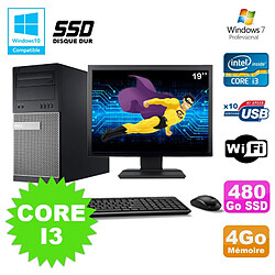 Lot PC Tour Dell 790 Core I3 3.1Ghz 4Go 480Go SSD DVD WIFI Win 7 + Ecran 19" · Occasion 