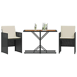 Avis Maison Chic Ensemble de bistro 3 pcs avec coussins,Table + chaises + coussins de jardin noir résine tressée -GKD800384