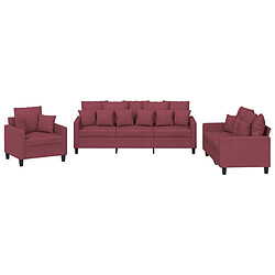 vidaXL Ensemble de canapés 3 pcs avec coussins rouge bordeaux tissu