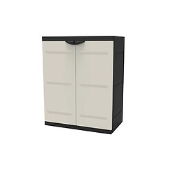 TITANIUM PLASTIKEN Armoire basse 2 portes avec etageres l70 x p44 x h88 cm Beige et Noire Gamme TITANIUM Interieur/Exterieur