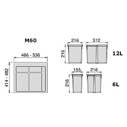 Avis Emuca Kit de poubelles, 12 L + 6 L + 6 L, module 600 mm, Plastique, Gris anthrac