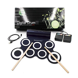 Batterie ÉLectronique + Paire de Baguette + 2x Pédale + Câble Usb - Instrument de Percussion Portable pour Débutants et Enfants