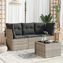 vidaXL Salon de jardin 4 pcs avec coussins gris clair résine tressée 