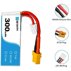 Batterie Lipo 7.4V 300mAh 45C 2S HV | Connecteur XT30 | Léger, adapté au drone Kondor spatial de Radiofly