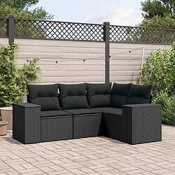 vidaXL Salon de jardin 4 pcs avec coussins noir résine tressée 