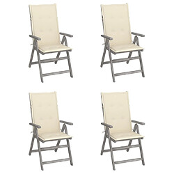 Maison Chic Lot de 4 Chaises inclinables de jardin avec coussins | chaises d'extérieur | Fauteuil Relax Bois d'acacia -GKD12465