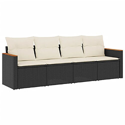 vidaXL Salon de jardin 4 pcs avec coussins noir résine tressée