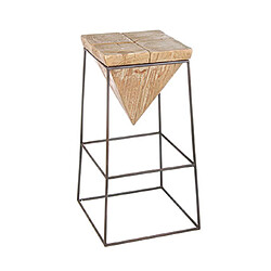 Mes Tabouret de bar carré 38x38x70 cm en sapin et acier vieilli - PRISMY 