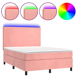 vidaXL Sommier à lattes de lit et matelas LED Rose 140x190 cm Velours