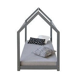 Decoshop26 Lit cabane pour enfant en forme de maison en bois gris avec sommier à lattes 80x160 cm LIT06197