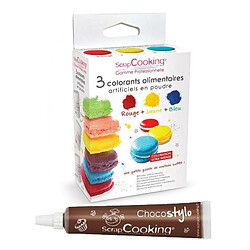 Scrapcooking 3 colorants alimentaires en poudre jaune-rouge-bleu + 1 Stylo chocolat 