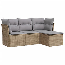 vidaXL Salon de jardin avec coussins 4 pcs beige résine tressée