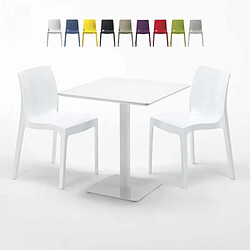 Grand Soleil Table carrée 70x70 blanche avec 2 chaises colorées Ice Meringue, Couleur: Blanc 