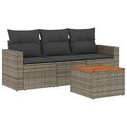 vidaXL Salon de jardin 4 pcs avec coussins gris résine tressée