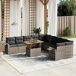 vidaXL Salon de jardin 11 pcs avec coussins gris résine tressée 