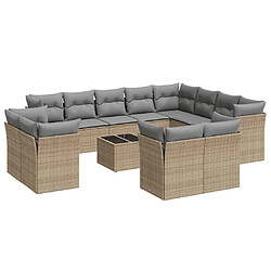 vidaXL Salon de jardin avec coussins 13 pcs beige résine tressée