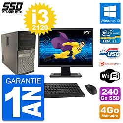 PC Tour Dell 790 MT Ecran 19" Intel i3-2120 RAM 4Go SSD 240Go Windows 10 Wifi - Occasion