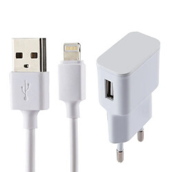 Wewoo Pour iPad, iPhone, Galaxy, Huawei, blanc Xiaomi, LG, HTC et autres smartphone, Dispositifs rechargeables 5V 2.1A Intelligent Identification USB Chargeur avec 1 m USB à Lightning Câble de Recharge, Plug UE, 