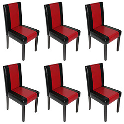 Mendler Lot de 6 chaises de séjour Littau ~ simili-cuir, noir/rouge, pieds foncés